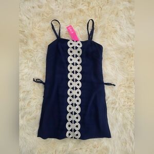 Lilly Pulitzer Navy Zahar Romper with Ivory Trim NWT Size 00 Ladies